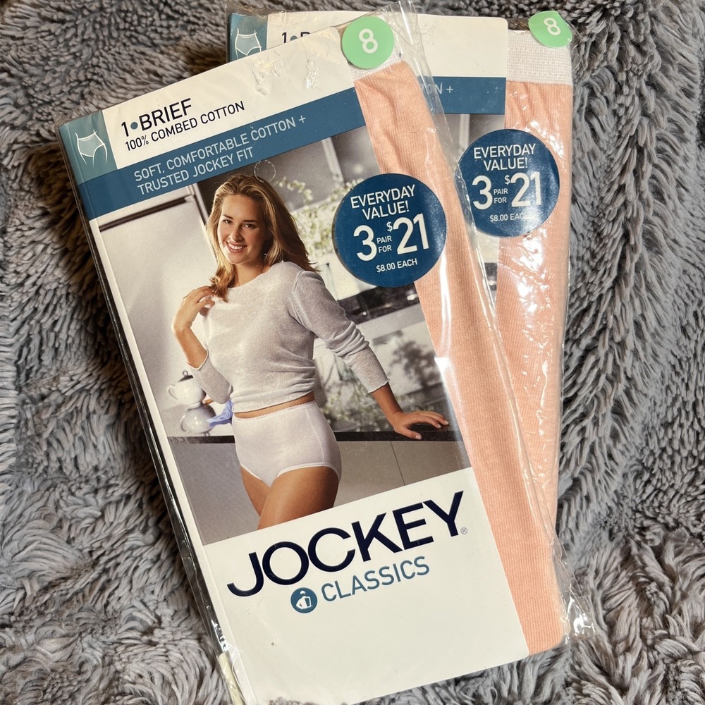 Lot Of 2 NOS Jockey Classics Cotton Brief Peach Size 8 Full Coverage Underwear